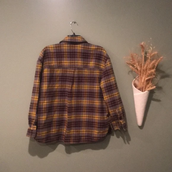 Madewell L Twill Oversized Shirt-Jacket Yellow Gray Rust Plaid EUC - Picture 2 of 4